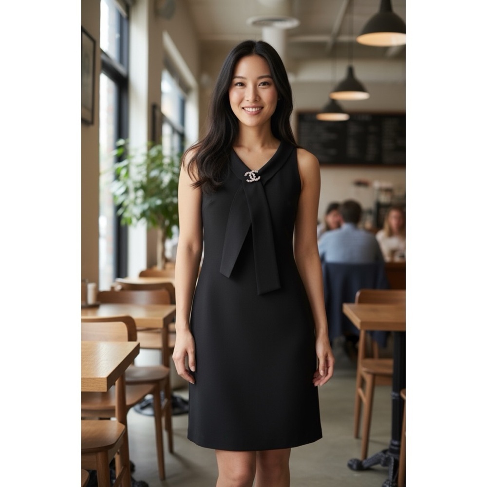 EUC MIU MIU Black Bow front Sheath Wiggle 50’s Classic Little Black Dress 40 S‍‍
